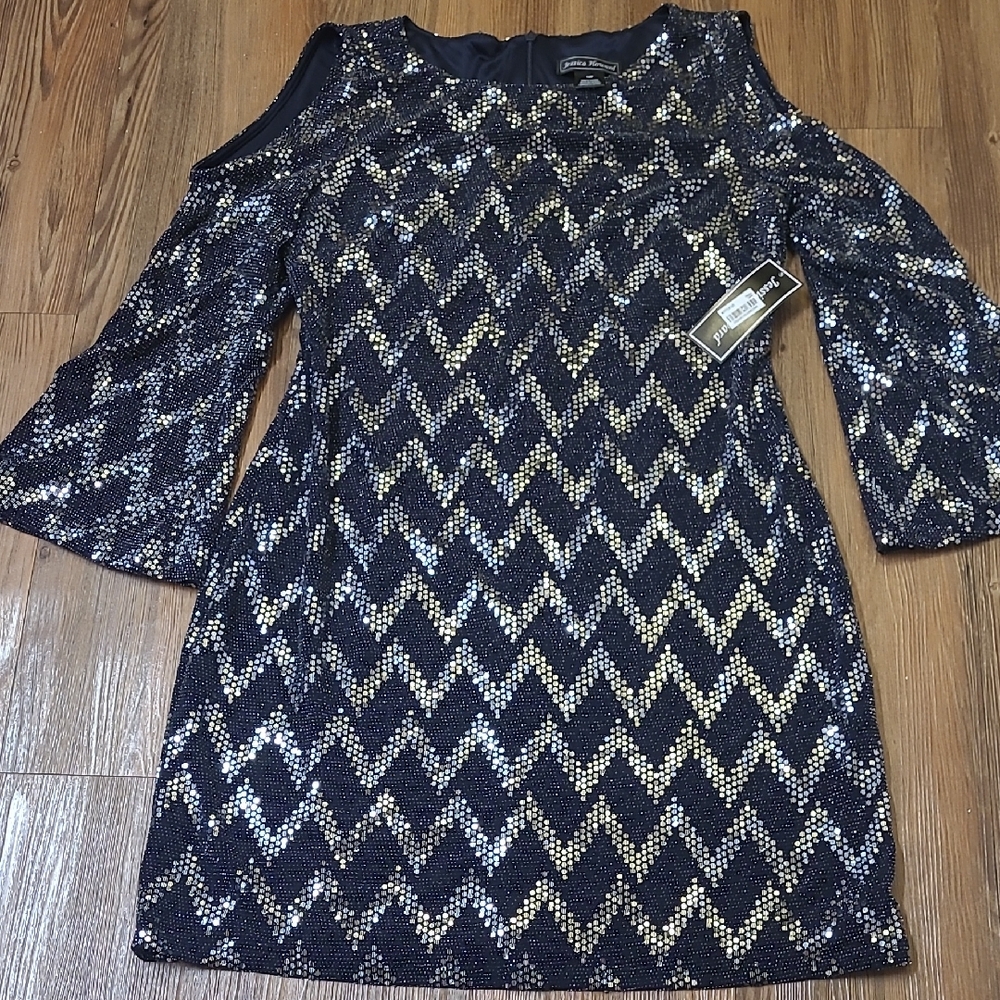 Express Black and Silver Sequin Long Sleeve Dress new 12p